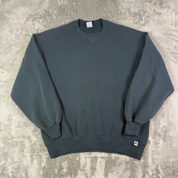 Vintage Russell Sweatshirt Mens XL Green Crewneck Fleece Pullover V Stitch - Picture 1 of 9